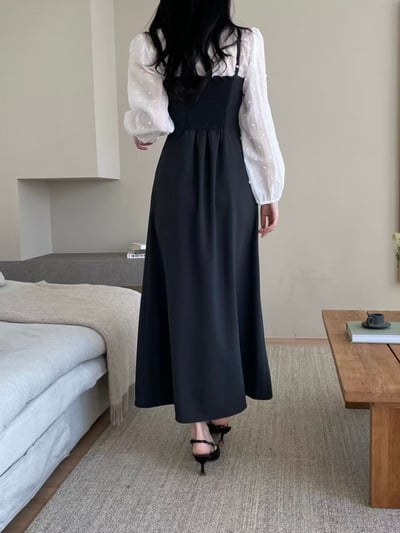 極簡氣質細肩A字長洋裝8