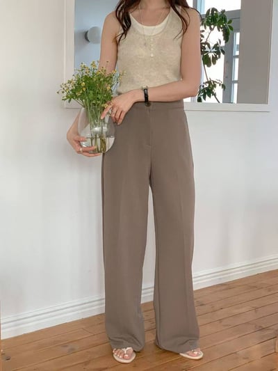 知性高腰直筒西裝長長褲1