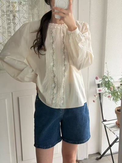 小花刺繡蕾絲荷葉領上衣7