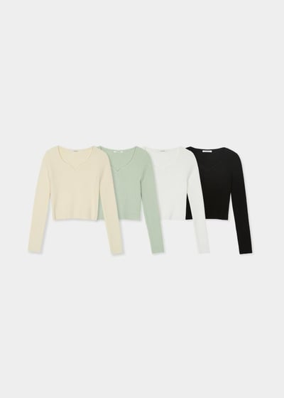 溫柔桃心 V 領坑條針織上衣9