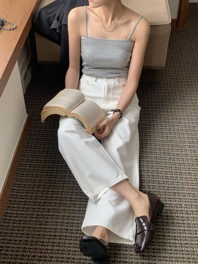 百搭細肩平口坑條背心4