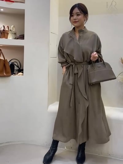 風衣感綁帶開衩長洋裝1