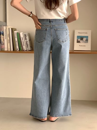 高腰長腿寬管牛仔褲2