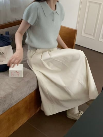 小翻領短袖針織上衣5