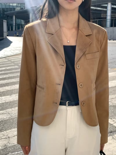 奶油焦糖・翻領麂皮質感外套2