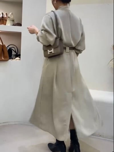 風衣感綁帶開衩長洋裝4