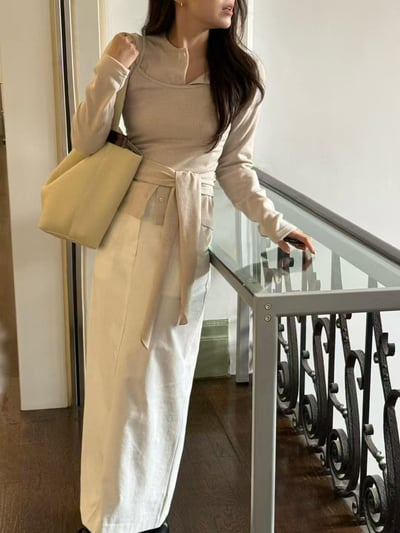 圍巾綁腰針織三件式套裝1