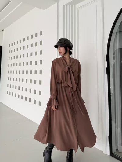 柔霧綁結蝴蝶領長洋裝11