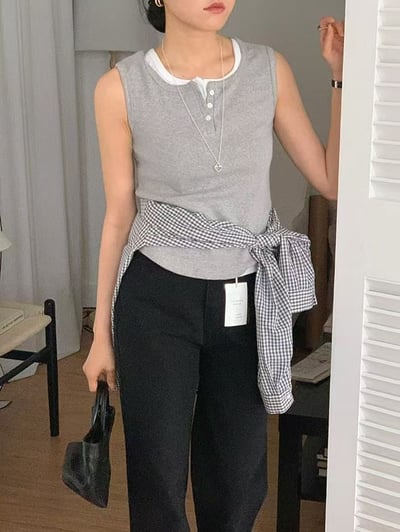 坑條排扣無袖背心10