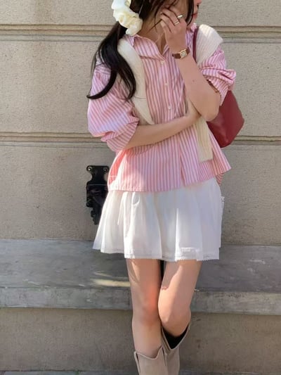 細條紋寬版長袖襯衫2