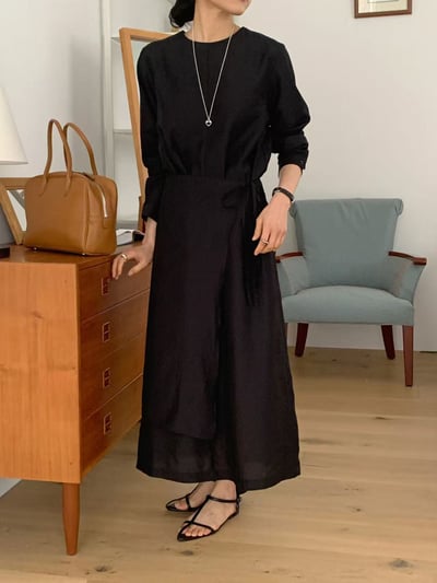 氣質側綁帶長洋裝4