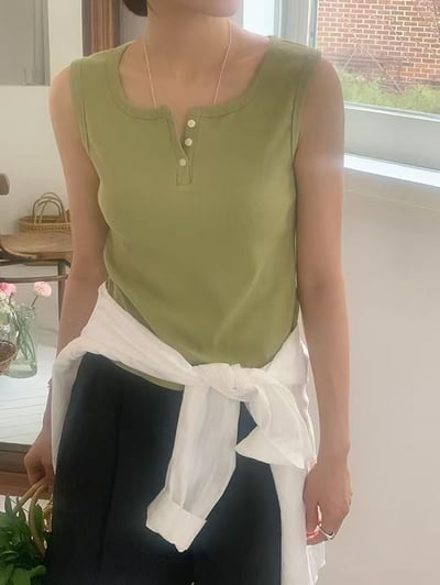 坑條排扣無袖背心1