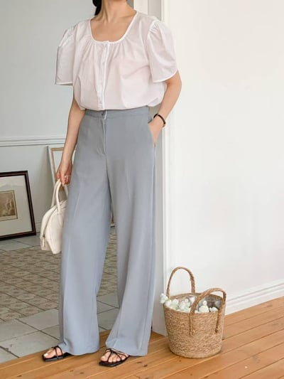 知性高腰直筒西裝長長褲2