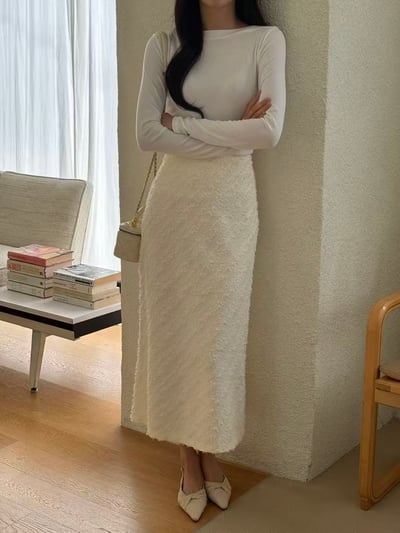 斜紋立體織感直筒長裙2