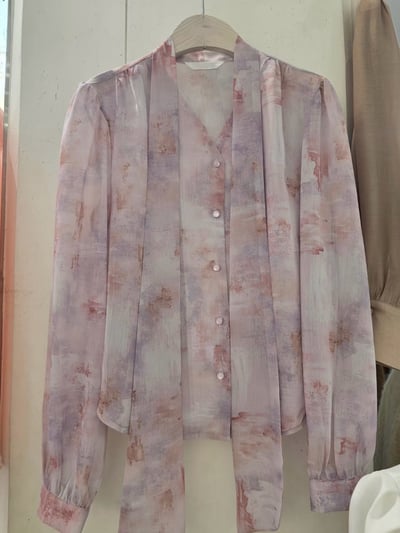 柔霧暈染綁帶雪紡上衣7