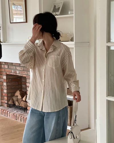 日常條紋寬版襯衫6