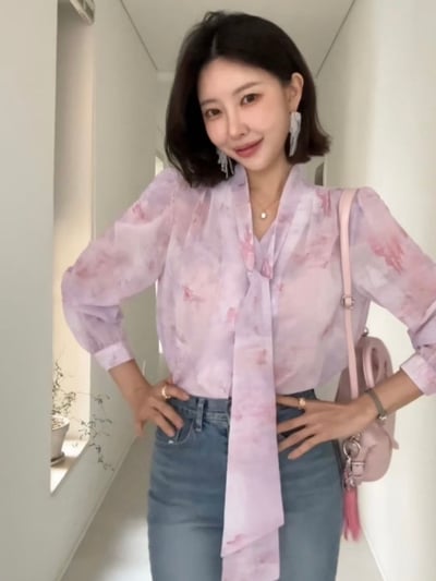 柔霧暈染綁帶雪紡上衣4