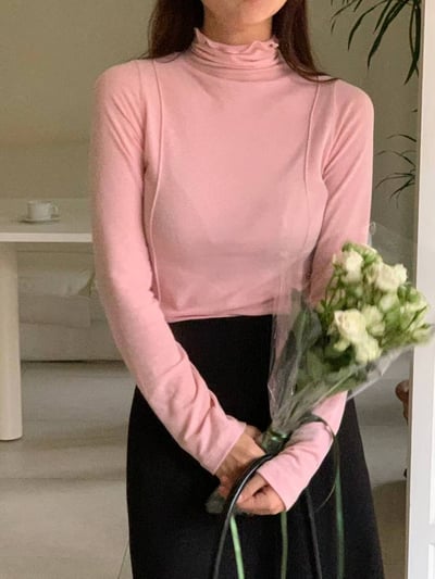 小荷葉高領柔棉上衣3