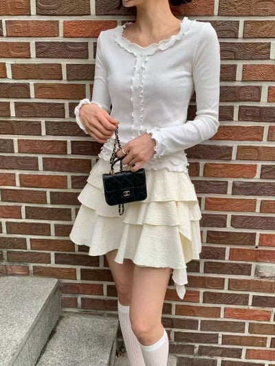 荷葉滾邊修身羅紋上衣12