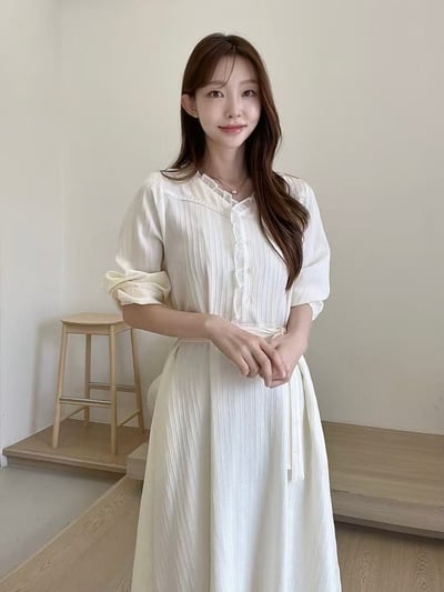 氣質壓紋雪紡綁帶長洋裝4