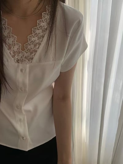 法式蕾絲柔光襯衫上衣4