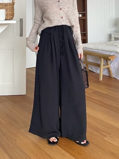 高腰綁帶垂墜寬褲3
