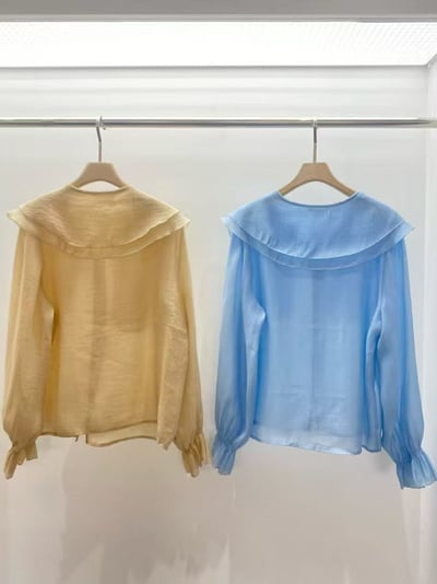 天絲大領片綁帶襯衫13