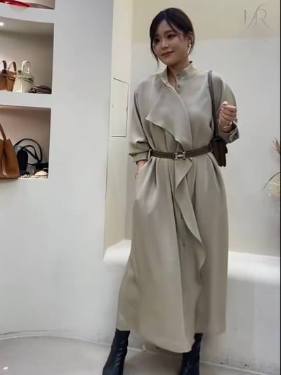 風衣感綁帶開衩長洋裝3