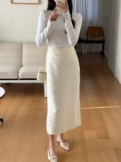 斜紋立體織感直筒長裙8