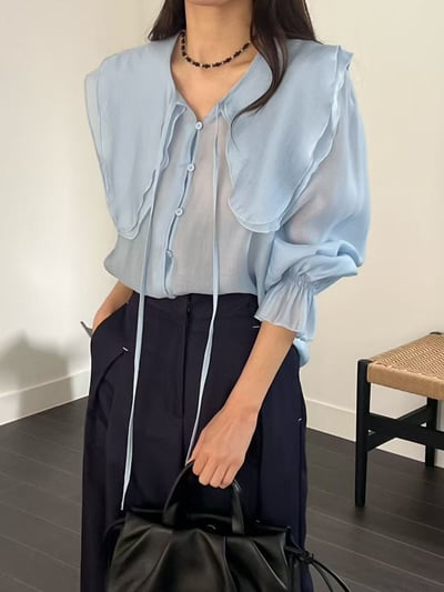 天絲大領片綁帶襯衫3