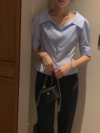 大領條紋修身襯衫7