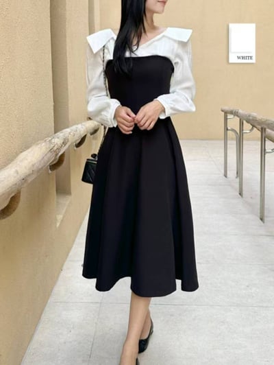 法式雅致・拼接假兩件洋裝3