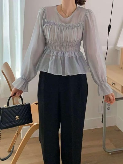 柔霧輕紗・鬆緊束腰上衣3