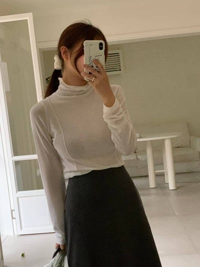 小荷葉高領柔棉上衣9