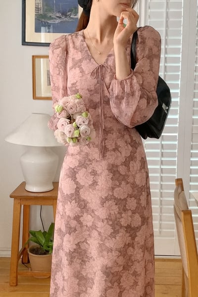春日綻放花卉綁帶洋裝3