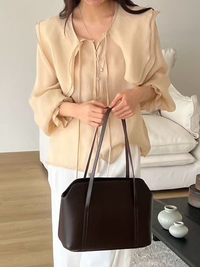 天絲大領片綁帶襯衫7