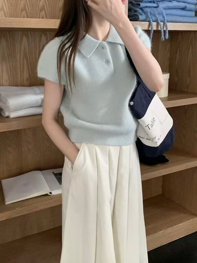 小翻領短袖針織上衣3