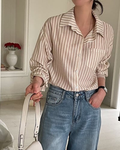 日常條紋寬版襯衫1