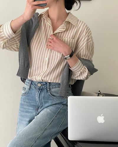 日常條紋寬版襯衫3