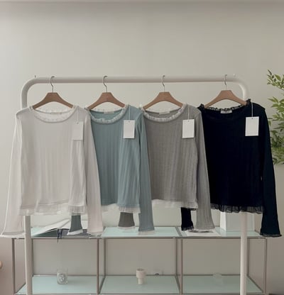 拼紗荷葉滾邊坑條修身上衣5