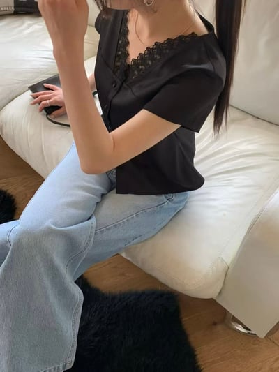 法式蕾絲柔光襯衫上衣8