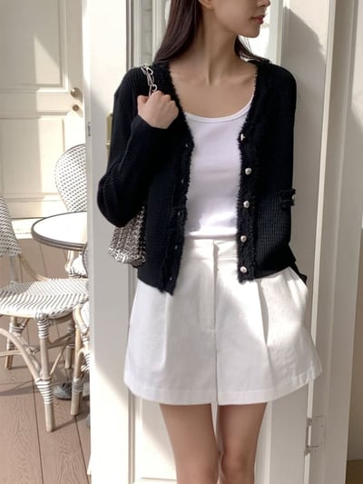 法式滾邊V領針織開襟衫6