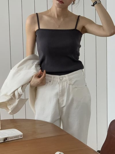 百搭細肩平口坑條背心7