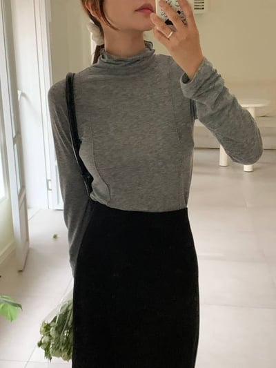 小荷葉高領柔棉上衣6