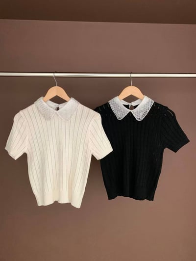 銀珠刺繡領片針織上衣13