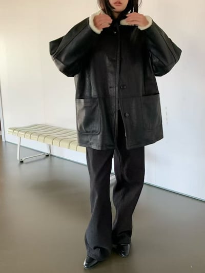 復古羊羔翻領皮衣外套5
