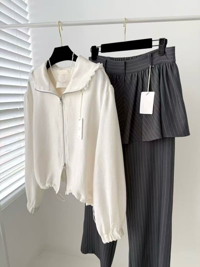 拼紗滾邊連帽短版外套3