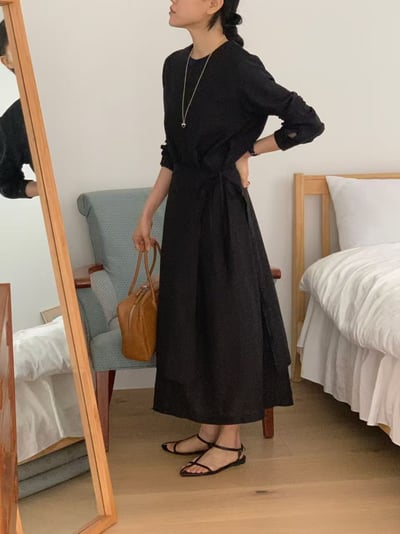 氣質側綁帶長洋裝5