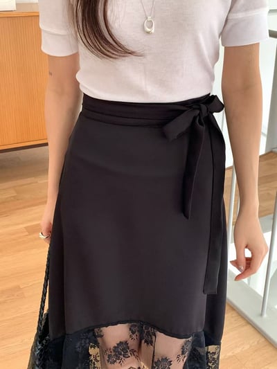 側綁帶蕾絲拼接不對稱長裙13