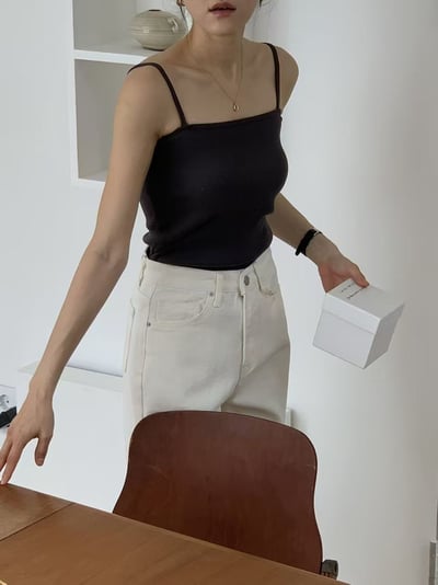 百搭細肩平口坑條背心9